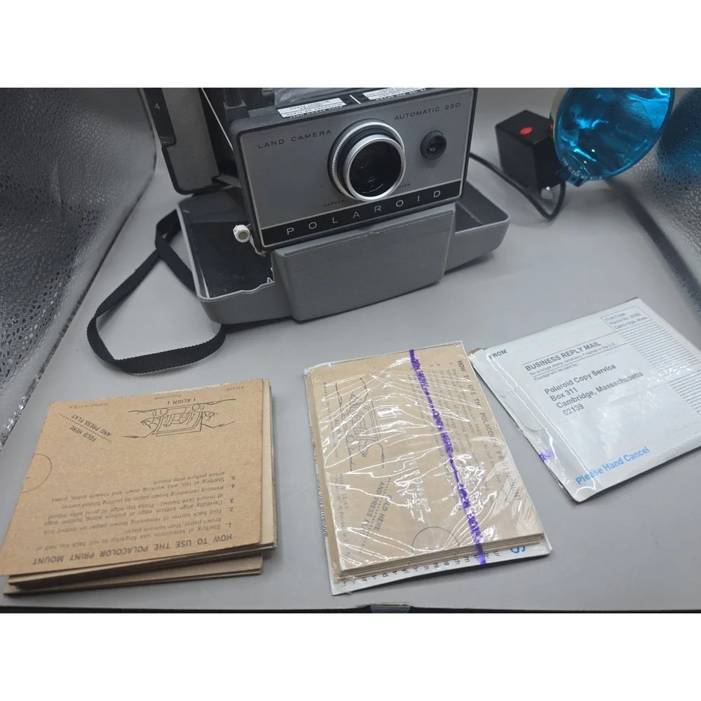 Polaroid Automatic 230 Land Camera w/ Flash Manual Case Lenses Film And Bag